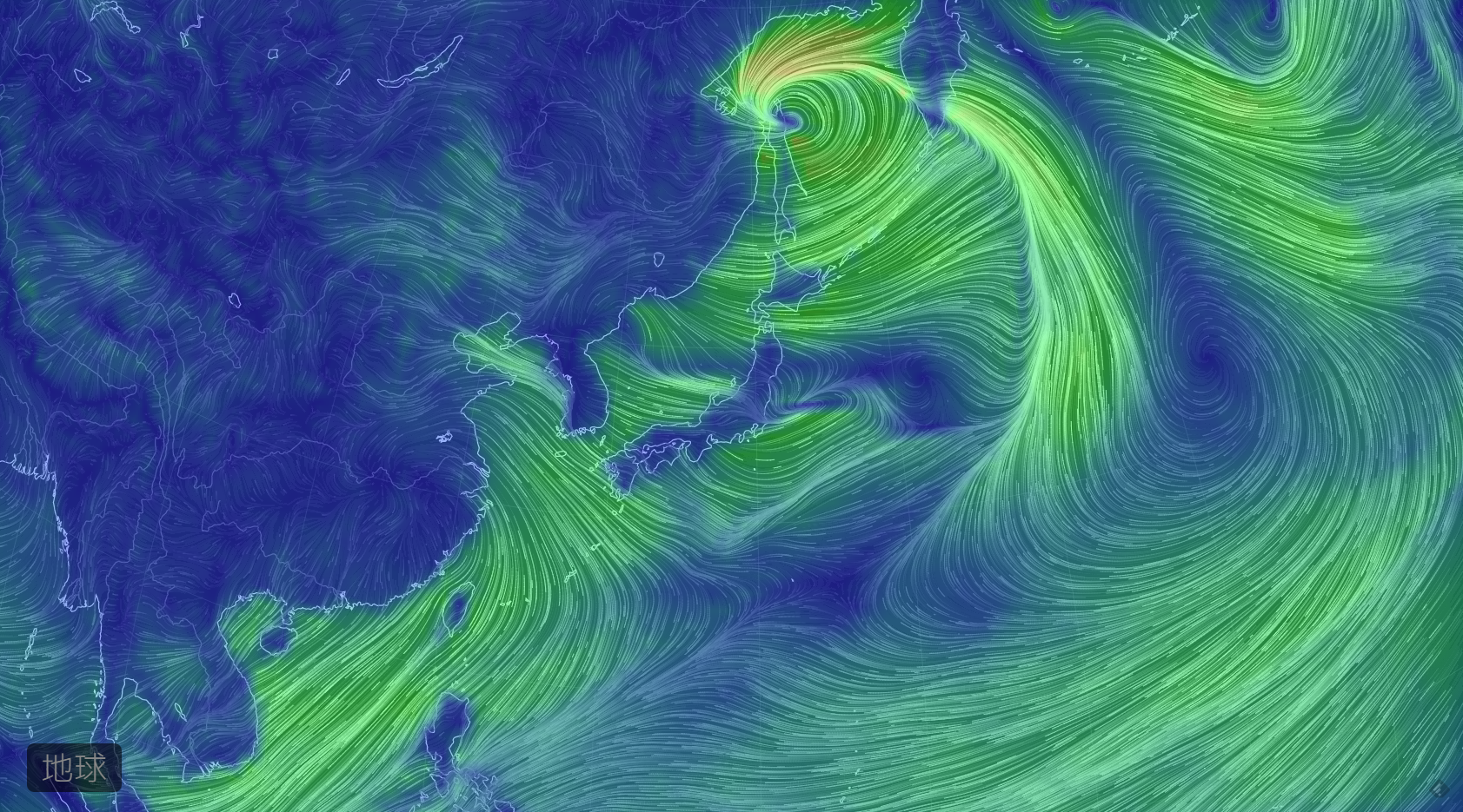 「アニメーションマップ「earth」は、Global Forecast Systemの気象予報データやOSCARの海流データを基に作られており ...